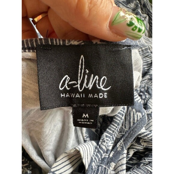 A-Line Hawaiian Tropical Leaves Sleeveless Back Cutout Curved Hem Midi Dress M - Picture 5 of 7